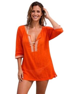 Athleta Mariana Orange Sequin Detail Tunic Beach Cover-Up Size XL